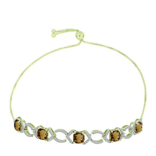 Goldplattiertes Silberarmband mit Cognac-Quarz und weißem Topas