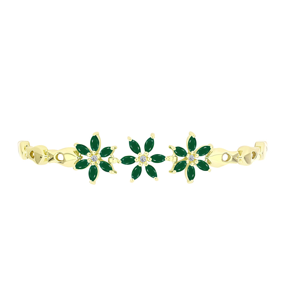 Goldplattiertes Silberarmband mit grünem Achat und weißem Topas