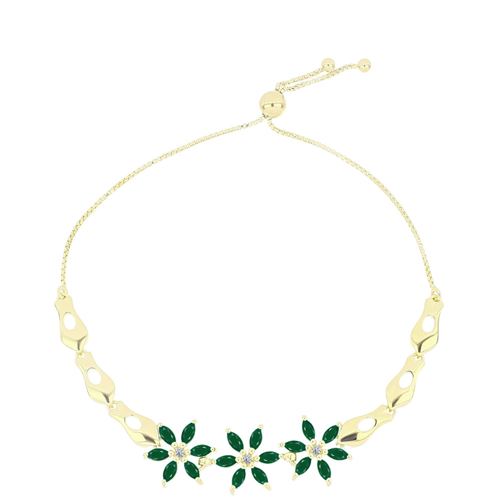 Goldplattiertes Silberarmband mit grünem Achat und weißem Topas