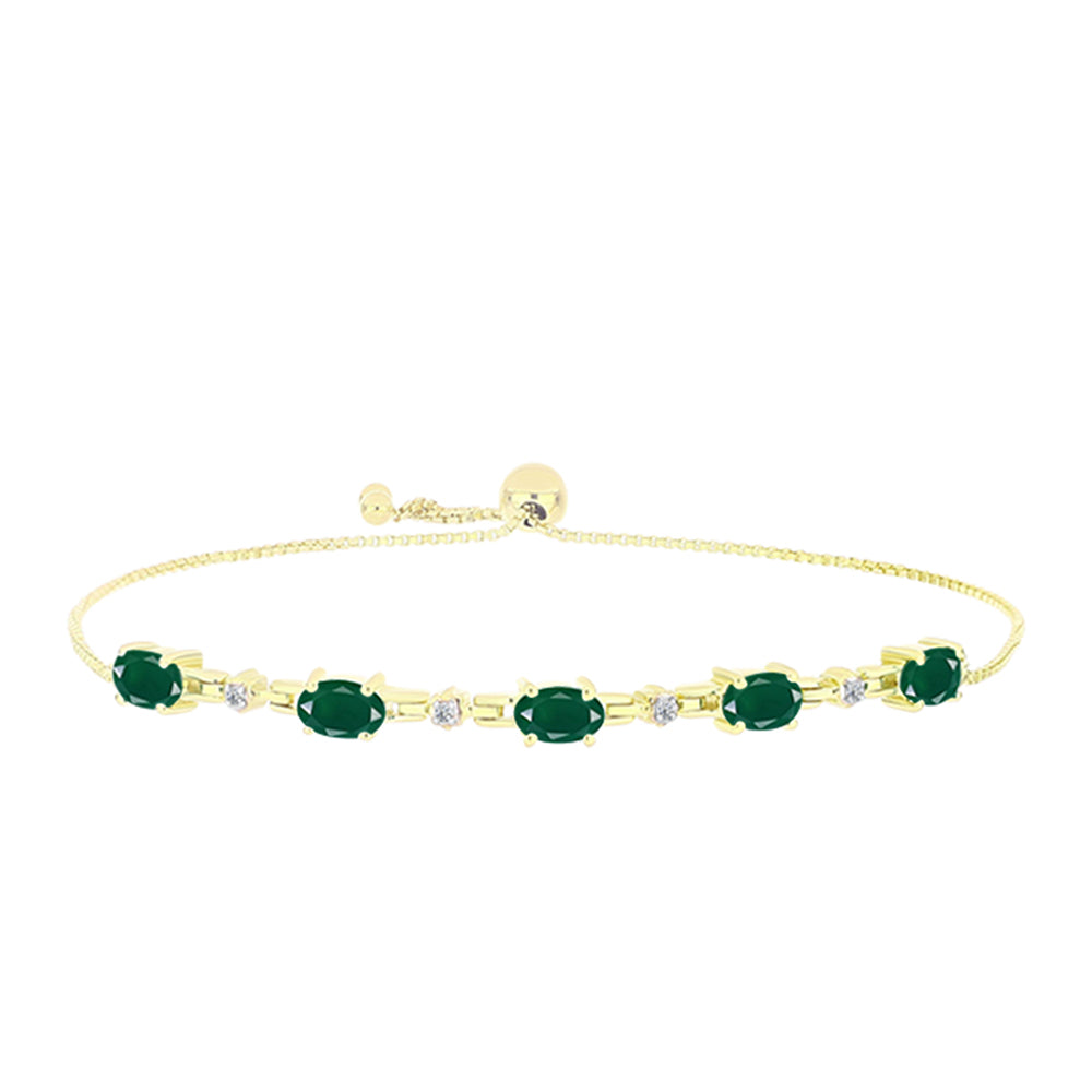 Goldplattiertes Silberarmband mit grünem Achat und weißem Topas