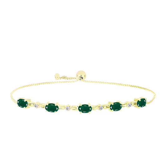 Goldplattiertes Silberarmband mit grünem Achat und weißem Topas