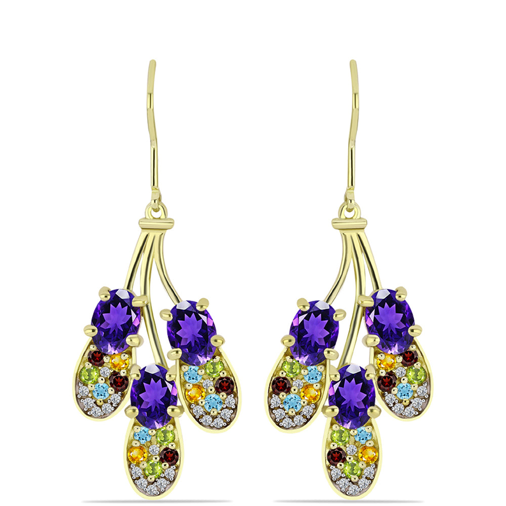 Goldplattierte Silberohrringe mit marokkanischem Amethyst und Zitrin aus dem Ural