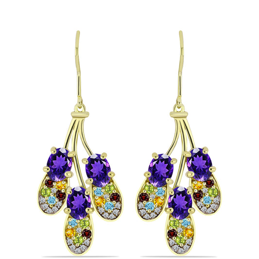 Goldplattierte Silberohrringe mit marokkanischem Amethyst und Zitrin aus dem Ural