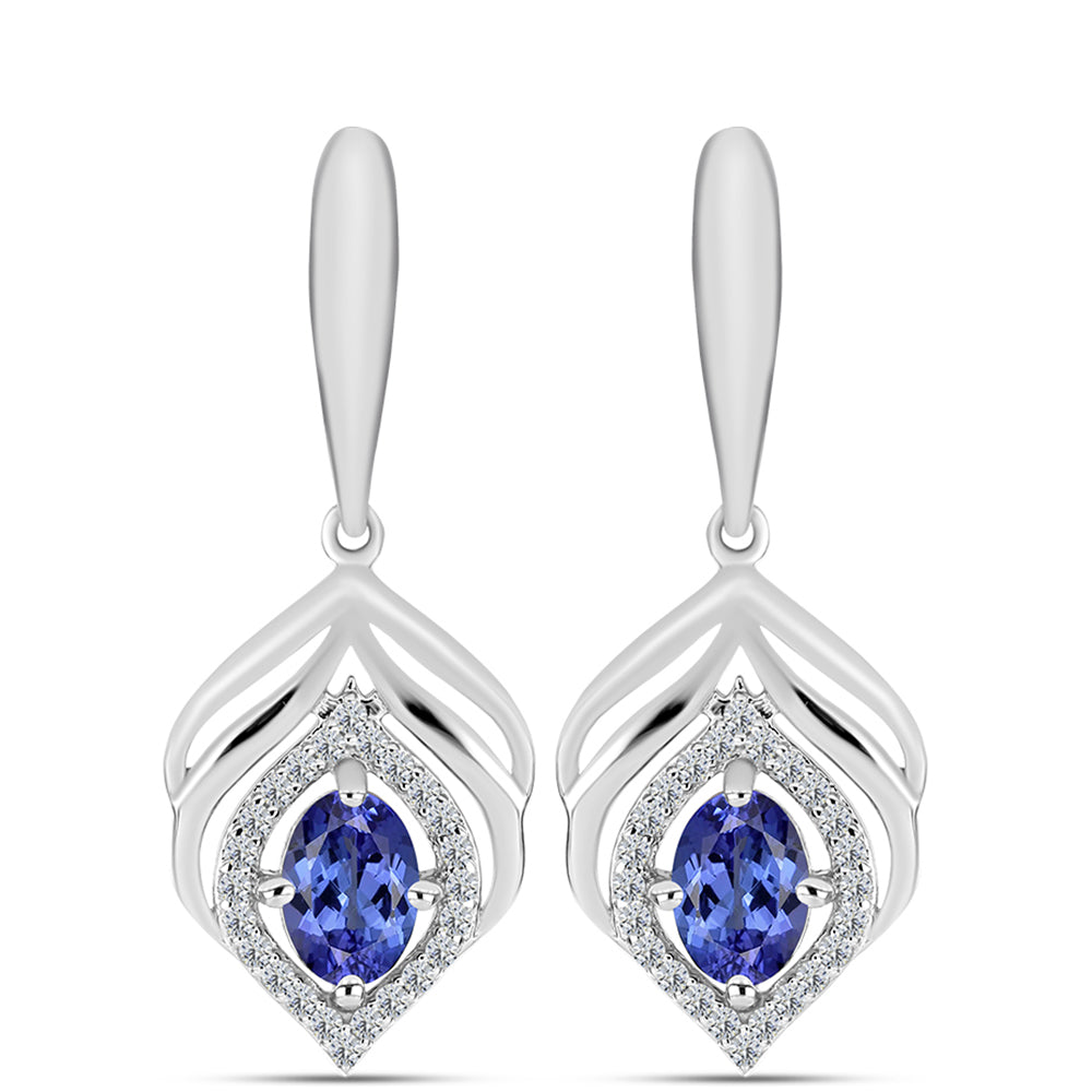 Silberohrringe mit Tansanit - Klasse AAA und weißem Diamant