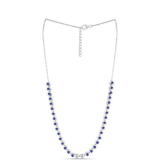 Silberhalskette mit Tansanit - Klasse AAA und weißem Diamant
