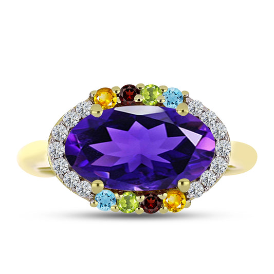 Goldplattierter Silberring mit marokkanischem Amethyst und Zitrin aus dem Ural