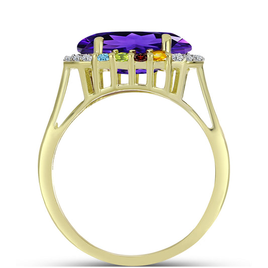 Goldplattierter Silberring mit marokkanischem Amethyst und Zitrin aus dem Ural