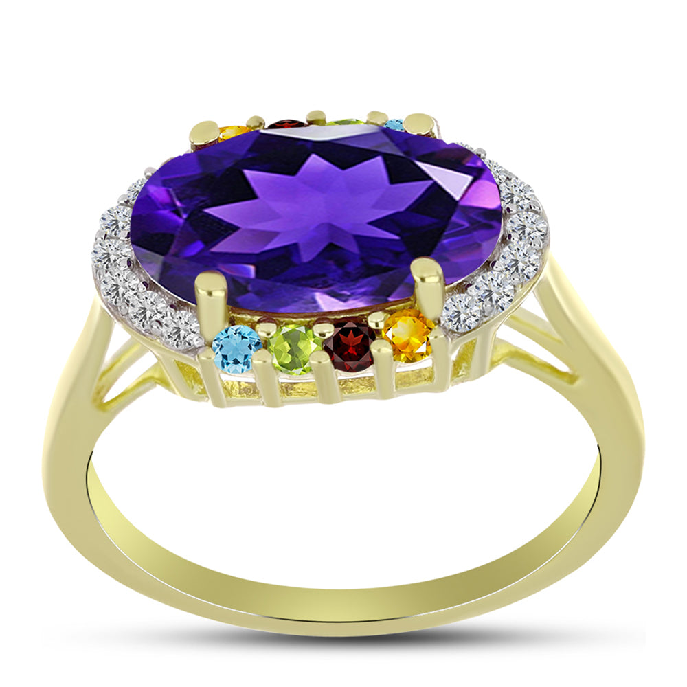 Goldplattierter Silberring mit marokkanischem Amethyst und Zitrin aus dem Ural 3 