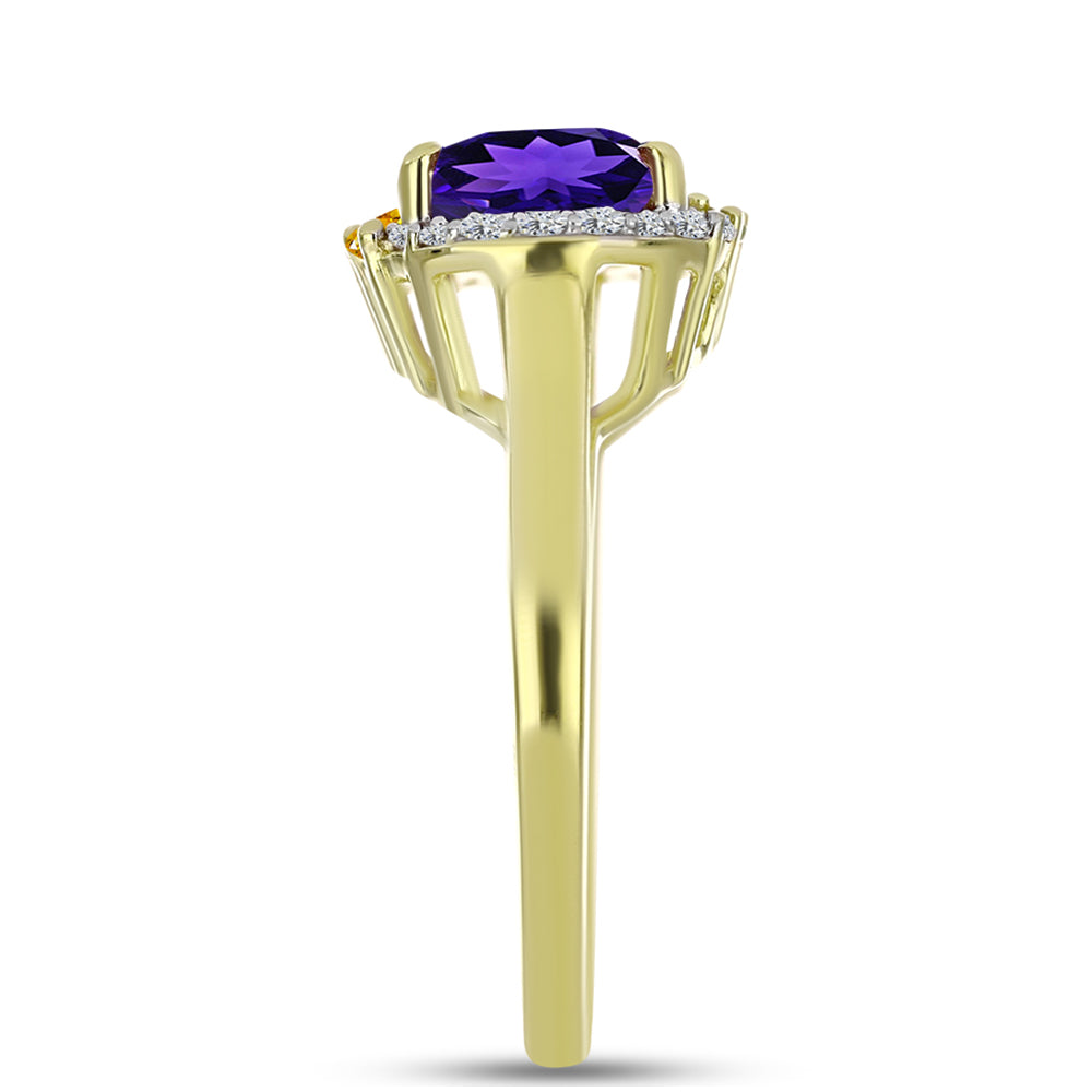 Goldplattierter Silberring mit marokkanischem Amethyst und Zitrin aus dem Ural