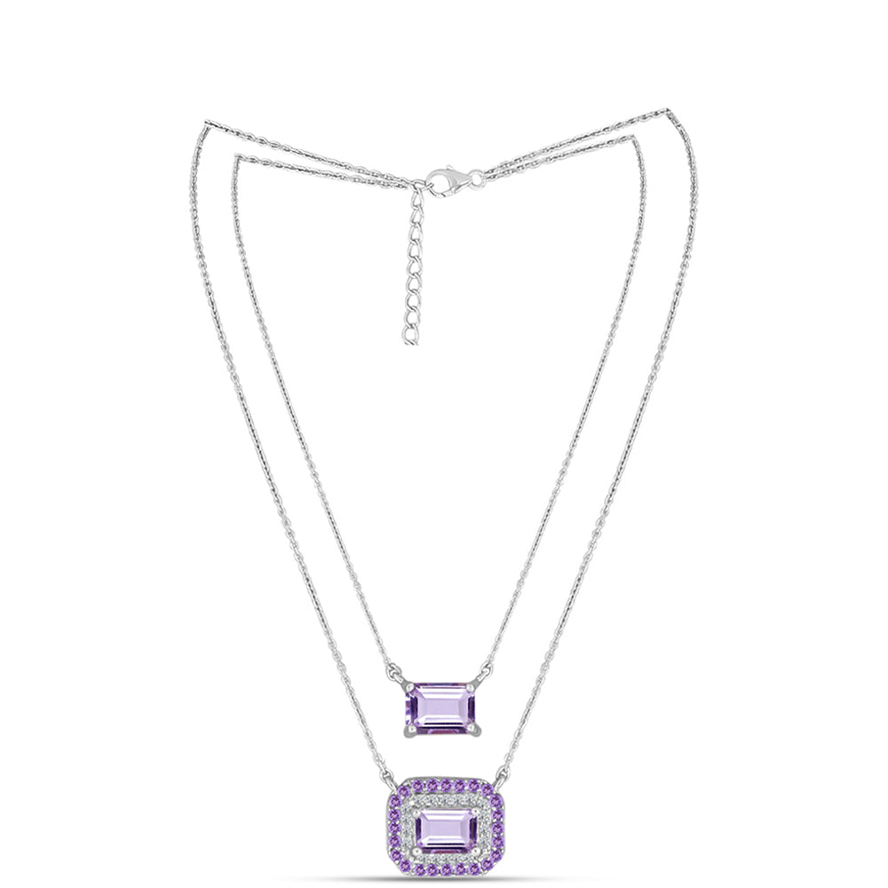 Silberhalskette mit Rose De France Amethyst und weißem Topas