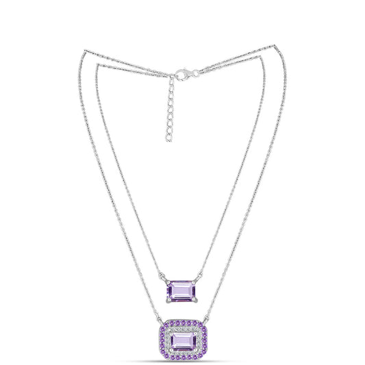 Silberhalskette mit Rose De France Amethyst und weißem Topas