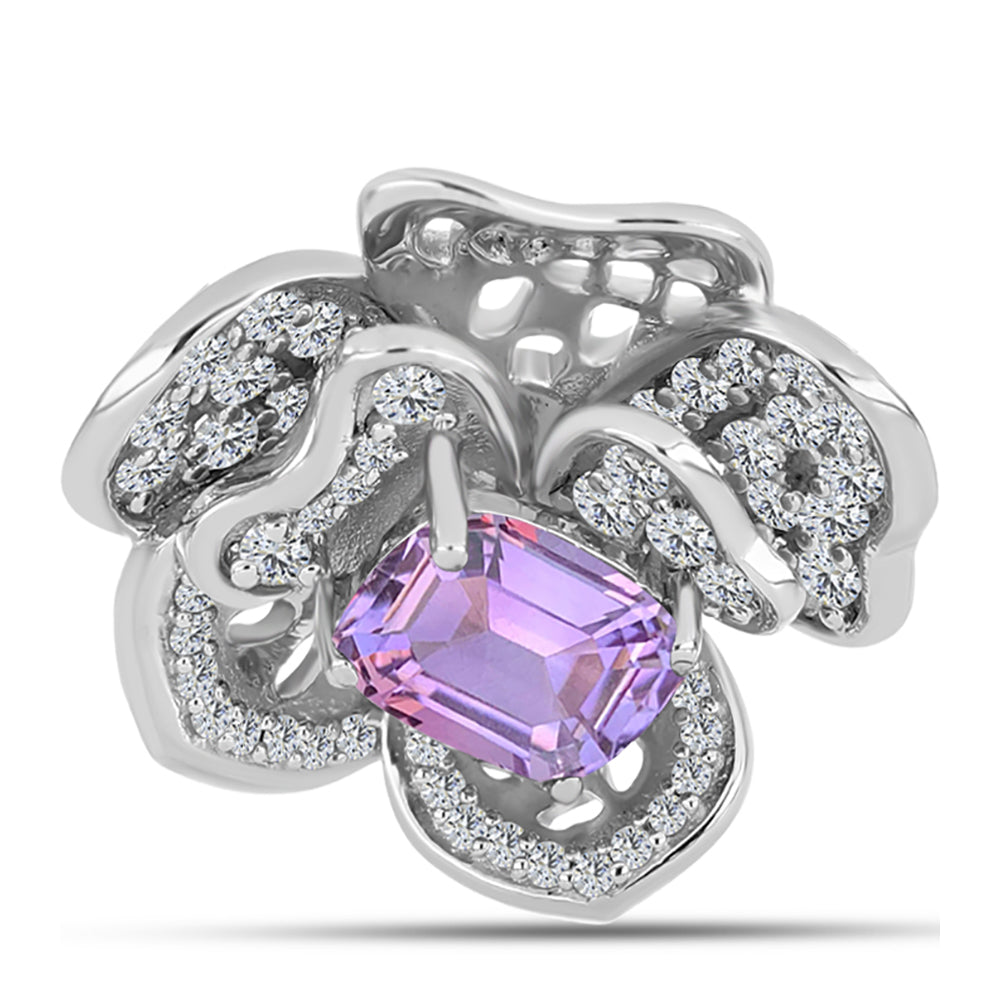 Silberring mit Rose De France Amethyst und weißem Topas 2 