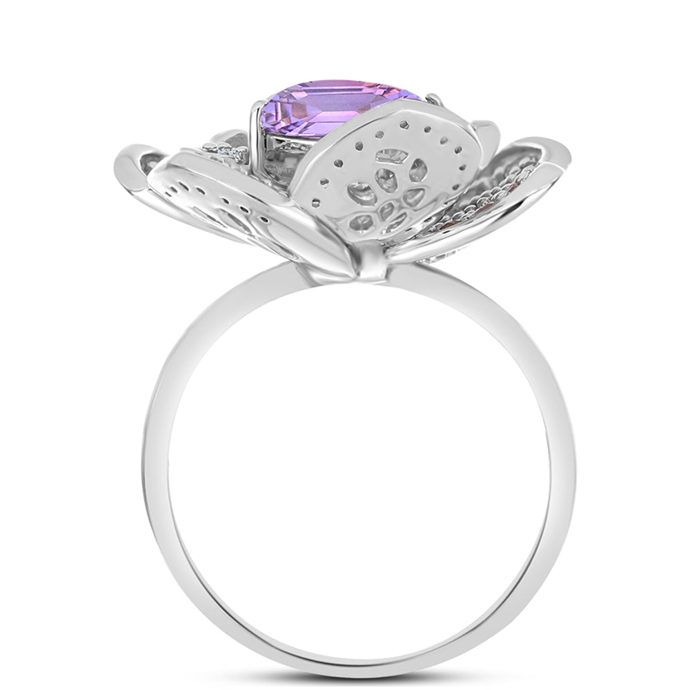 Silberring mit Rose De France Amethyst und weißem Topas