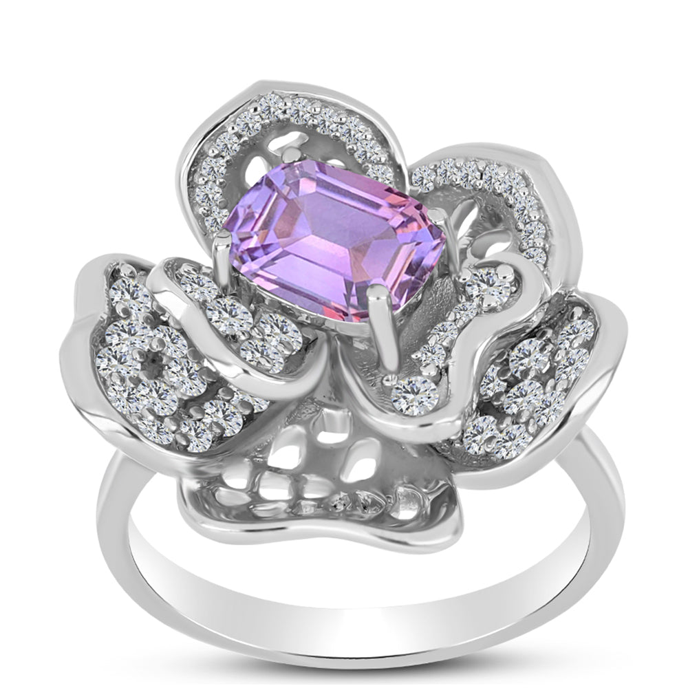 Silberring mit Rose De France Amethyst und weißem Topas 1 