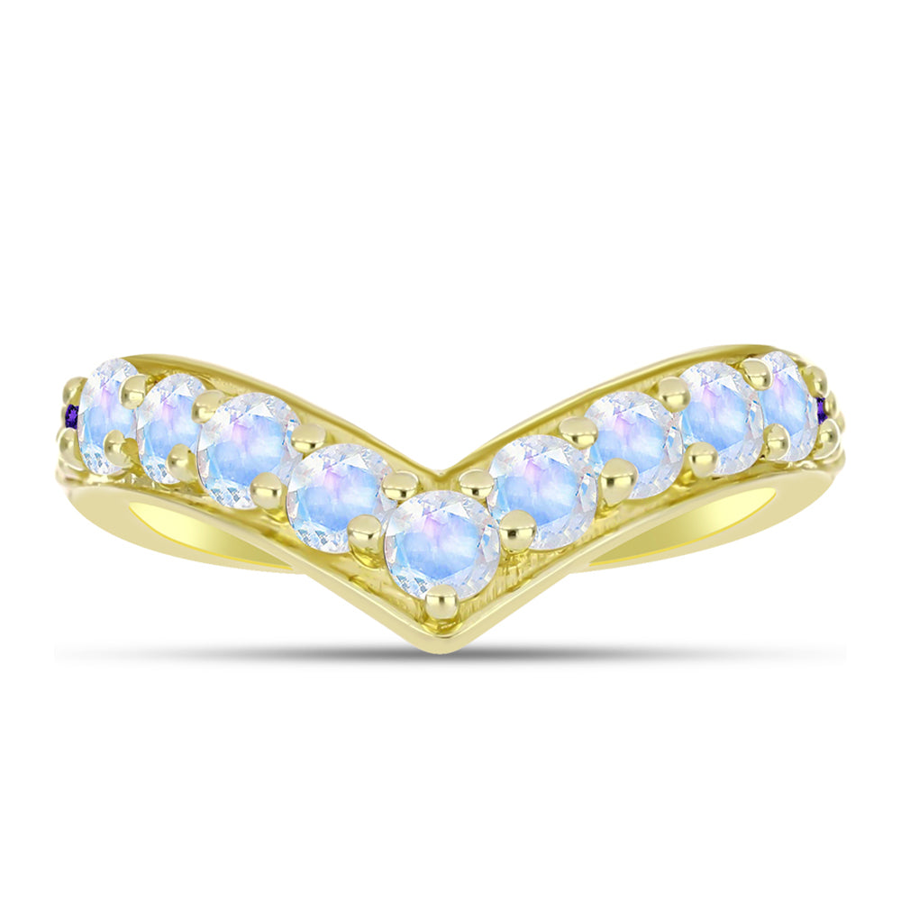 Goldplattierter Silberring mit Regenbogenmondstein und marokkanischem Amethyst 1 