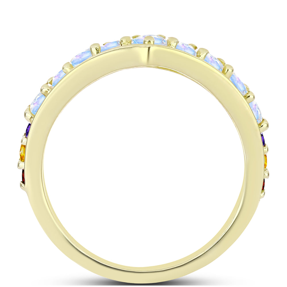 Goldplattierter Silberring mit Regenbogenmondstein und marokkanischem Amethyst 2 