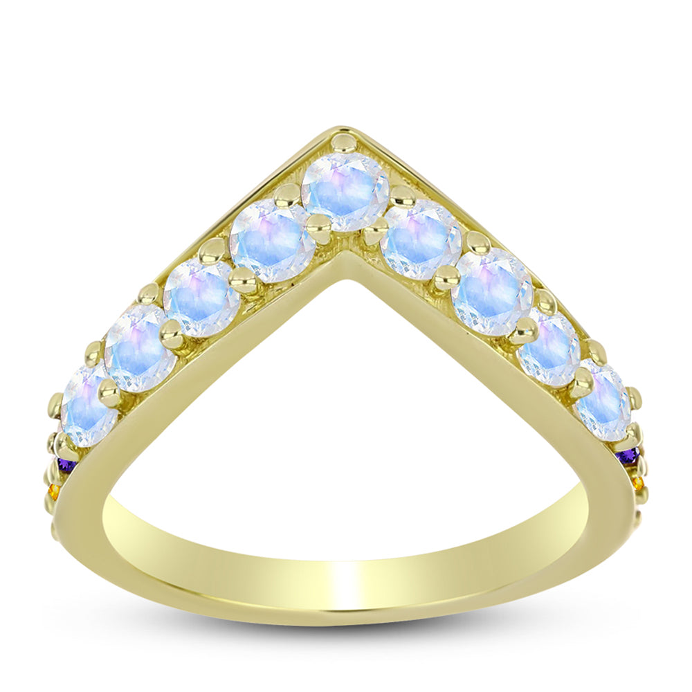 Goldplattierter Silberring mit Regenbogenmondstein und marokkanischem Amethyst 3 