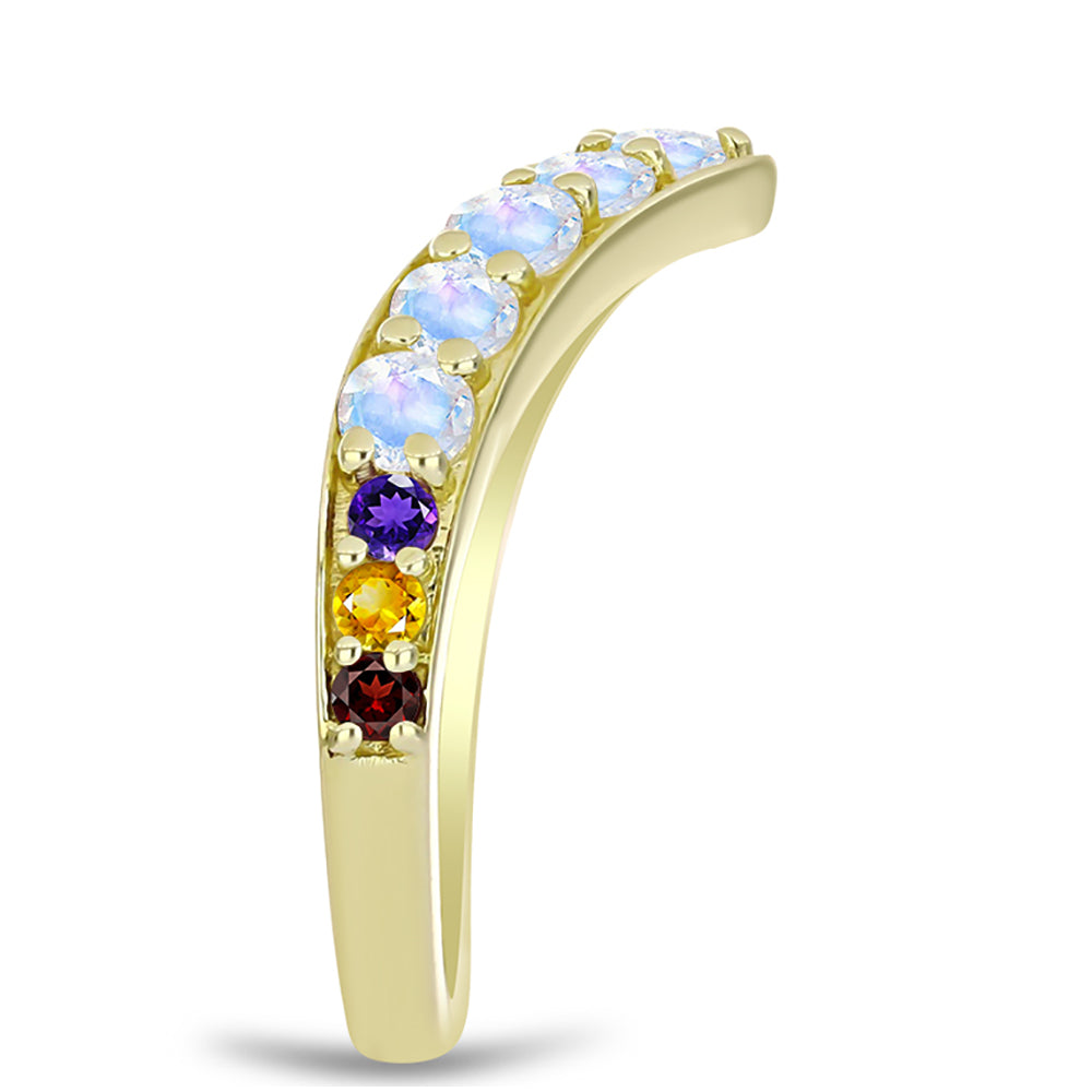Goldplattierter Silberring mit Regenbogenmondstein und marokkanischem Amethyst