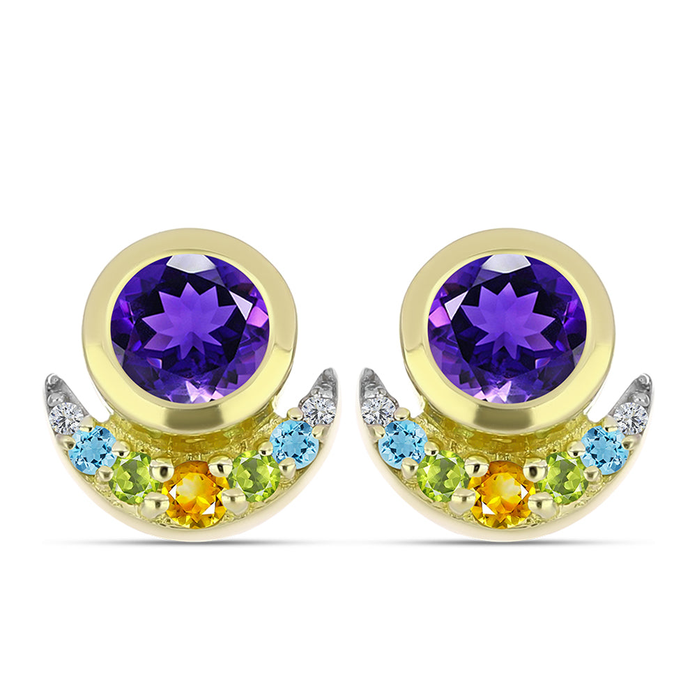 Goldplattierte Silberohrringe mit marokkanischem Amethyst und Zitrin aus dem Ural