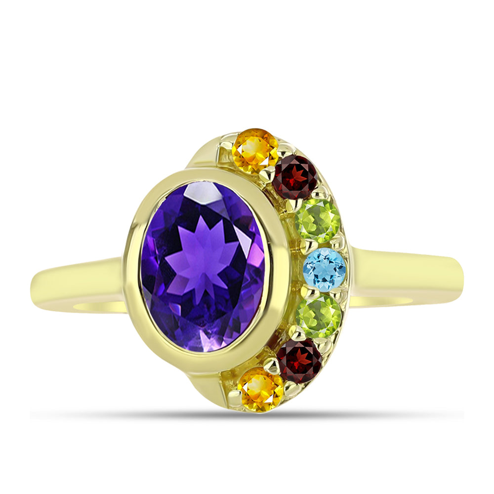 Goldplattierter Silberring mit marokkanischem Amethyst und Zitrin aus dem Ural