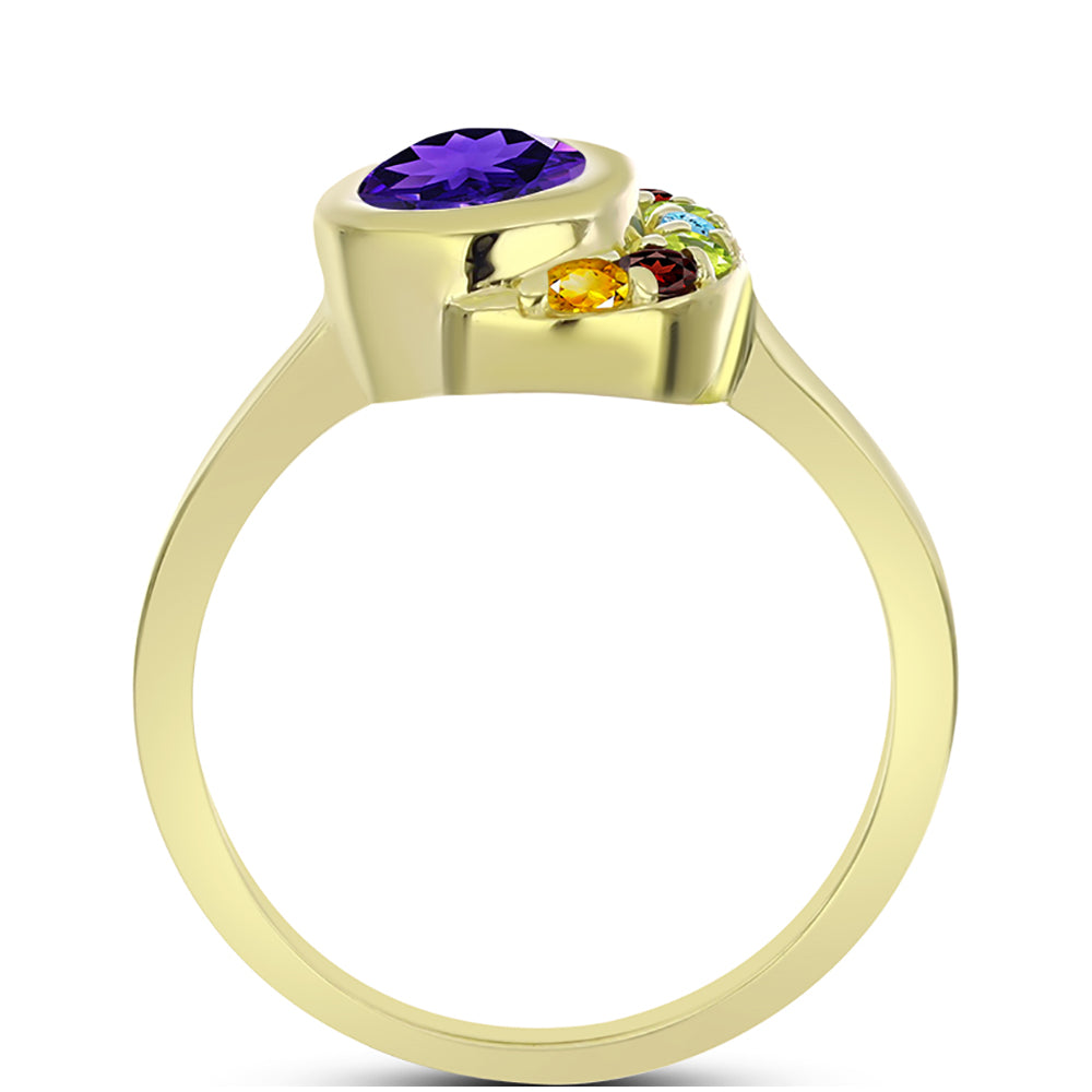 Goldplattierter Silberring mit marokkanischem Amethyst und Zitrin aus dem Ural