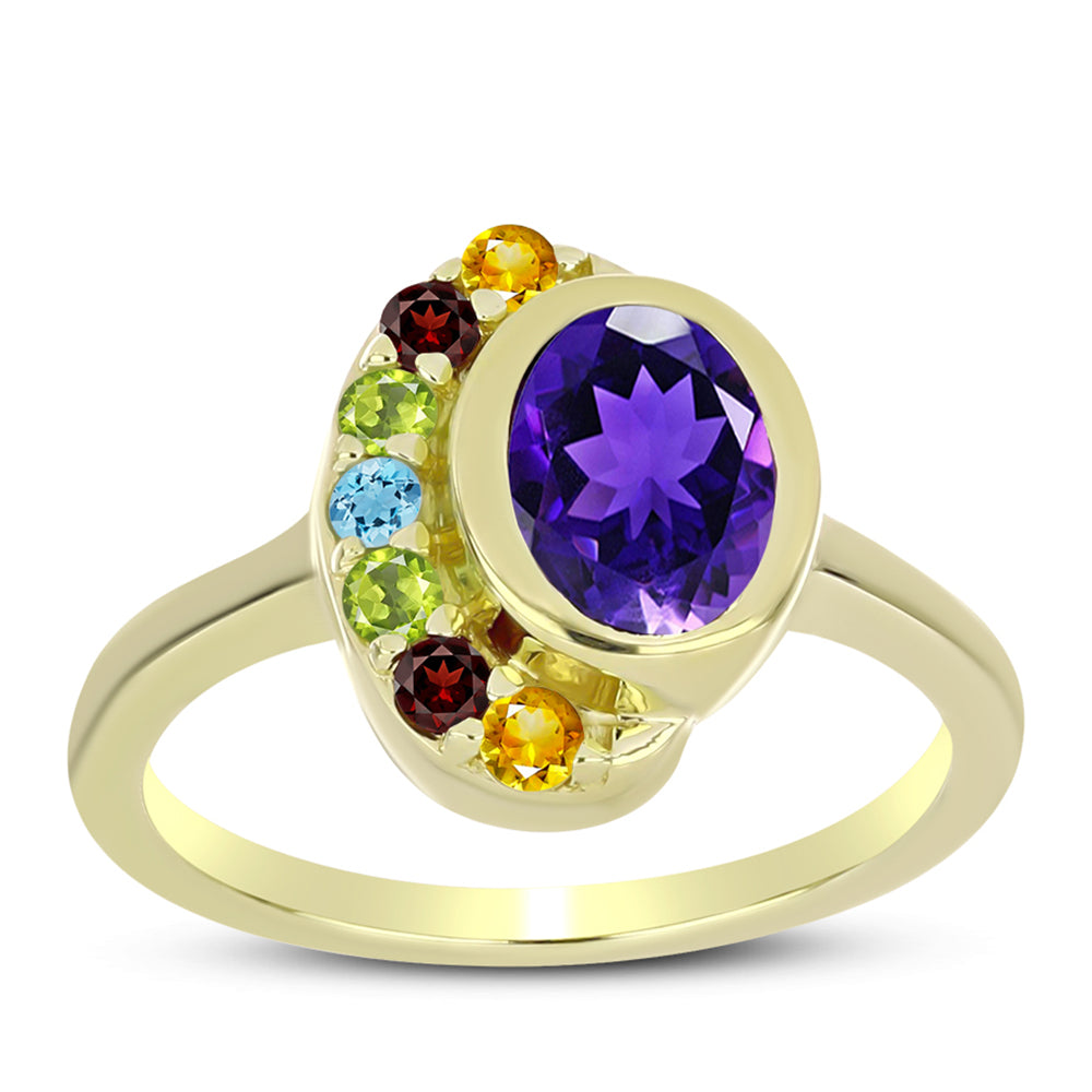 Goldplattierter Silberring mit marokkanischem Amethyst und Zitrin aus dem Ural