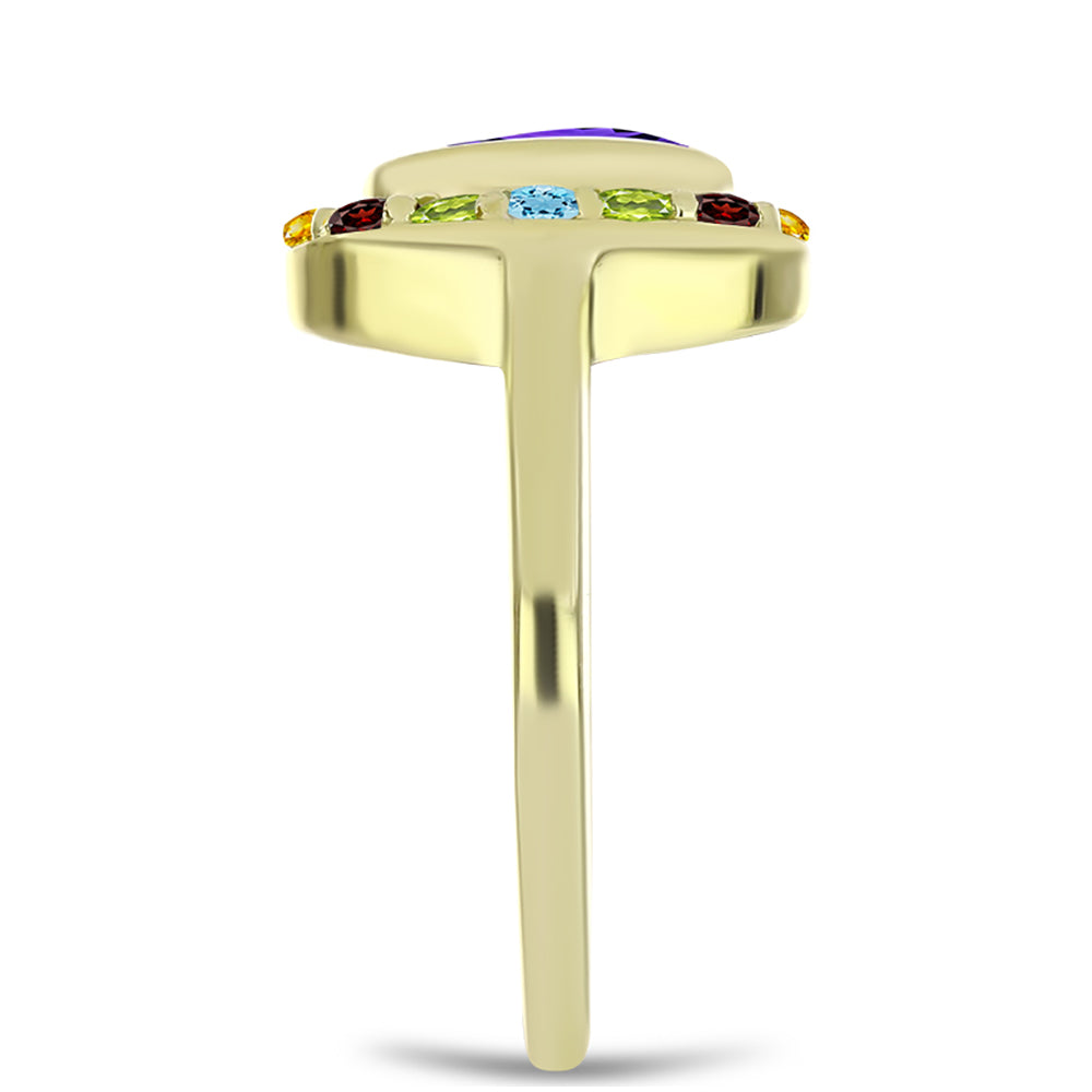 Goldplattierter Silberring mit marokkanischem Amethyst und Zitrin aus dem Ural