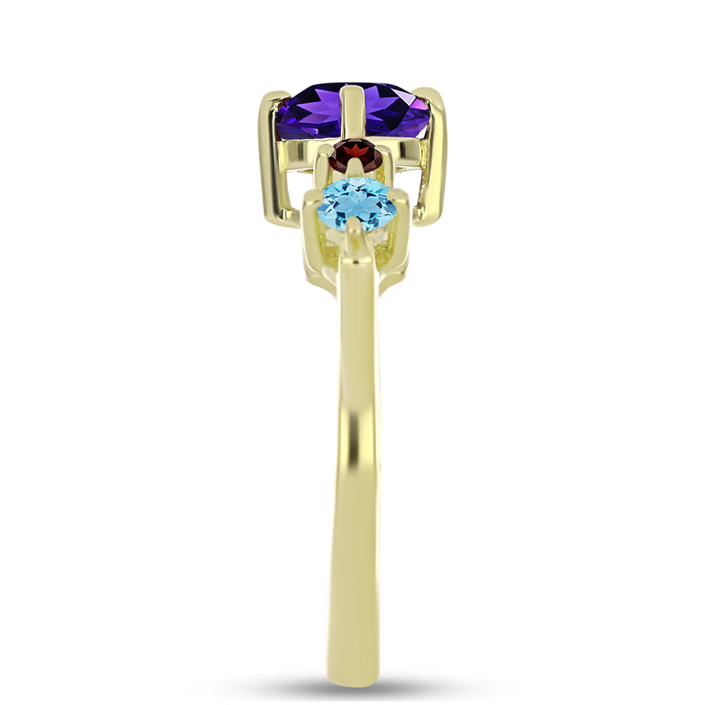 Goldplattierter Silberring mit marokkanischem Amethyst und Peridot aus Changbai 4 