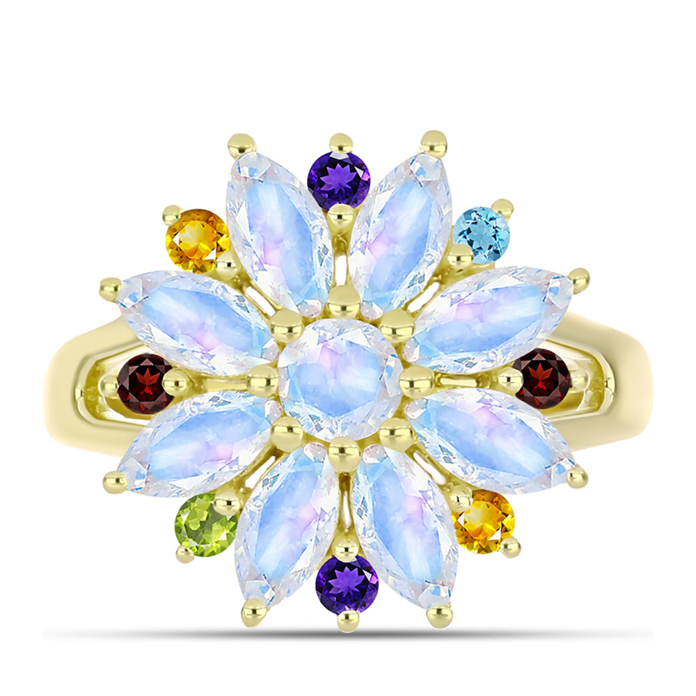 Goldplattierter Silberring mit Regenbogenmondstein 1 