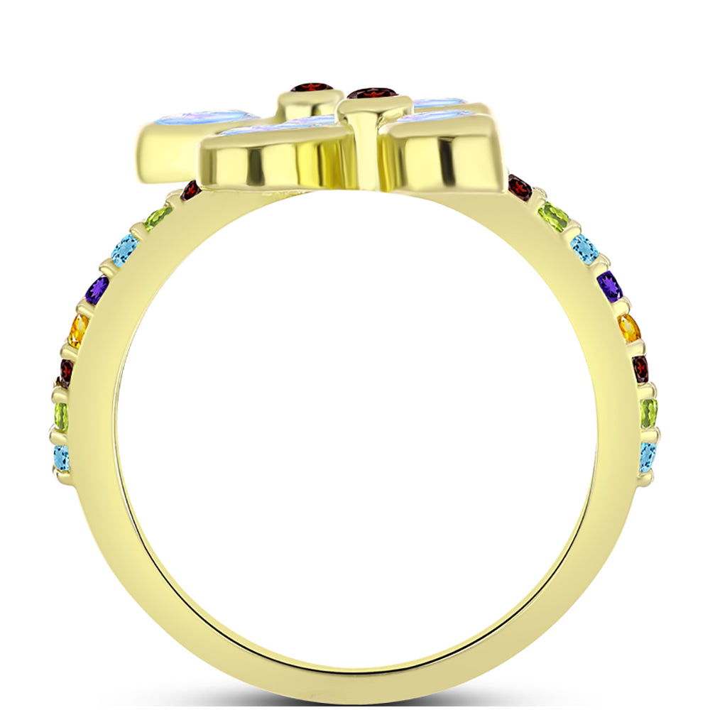 Goldplattierter Silberring mit Regenbogenmondstein und Barton Granat