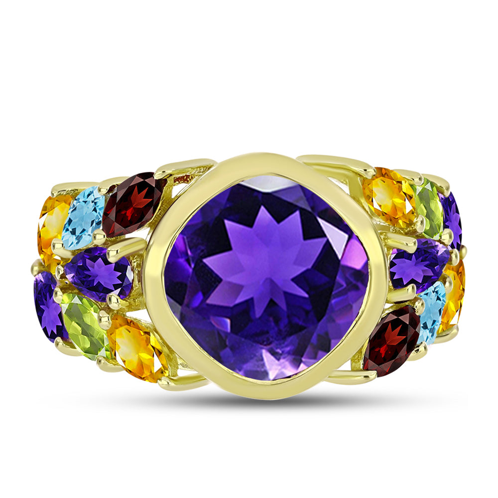 Goldplattierter Silberring mit marokkanischem Amethyst und Amethyst aus Artigas 1 