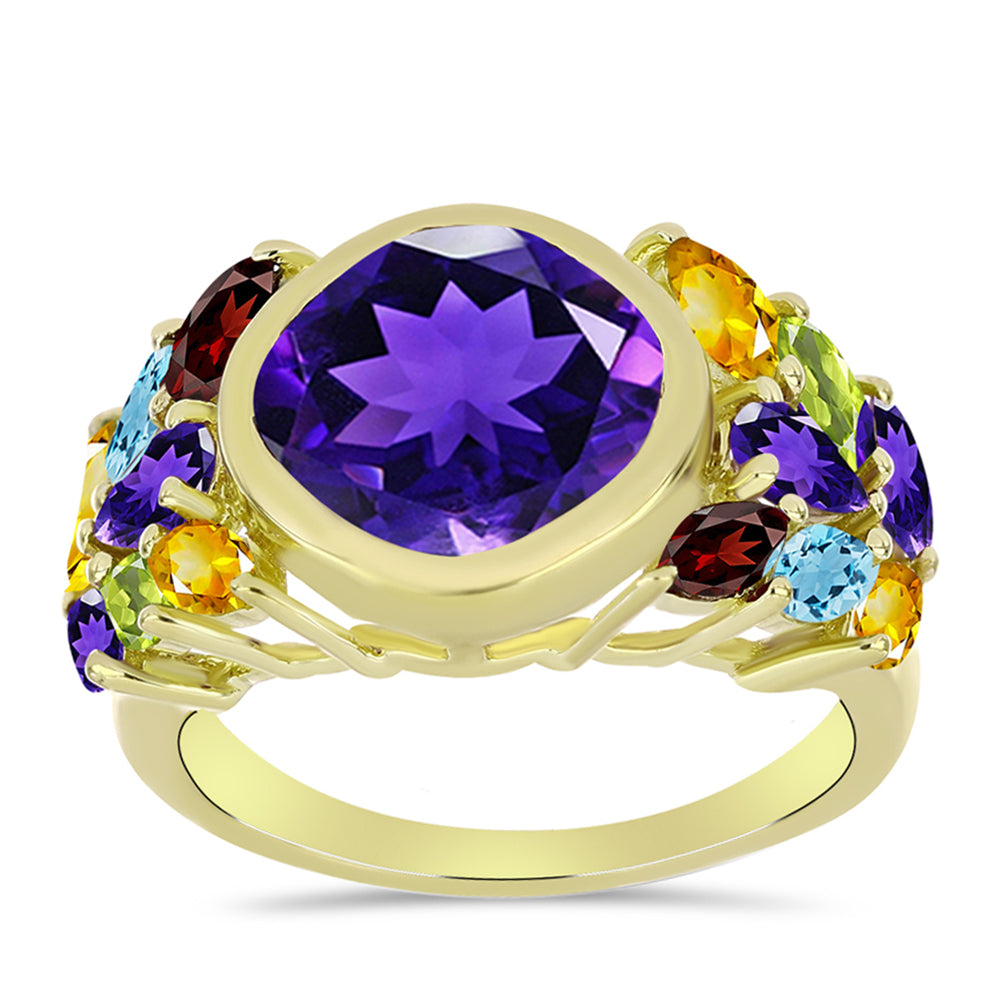 Goldplattierter Silberring mit marokkanischem Amethyst und Amethyst aus Artigas