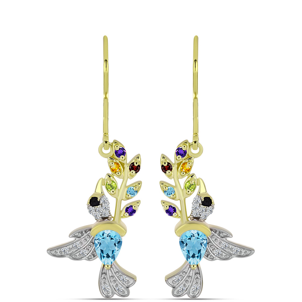 Goldplattierte Silberohrringe mit marokkanischem Amethyst und Zitrin aus dem Ural 1 