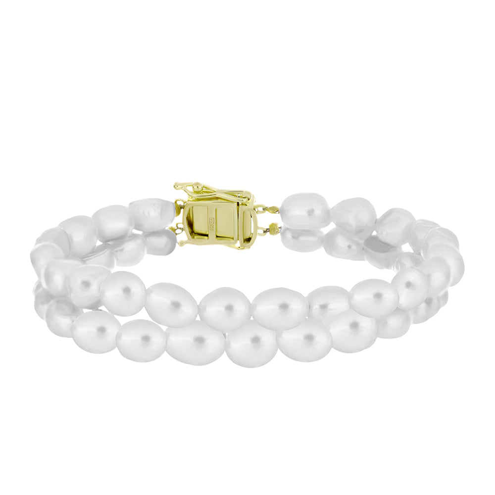 Goldplattiertes Silberarmband mit weißer Süßwasserperle 1 