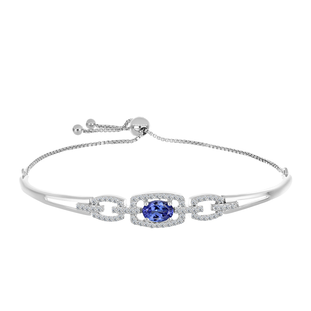 Silberarmband mit Tansanit - Klasse AAA und weißem Diamant 1 