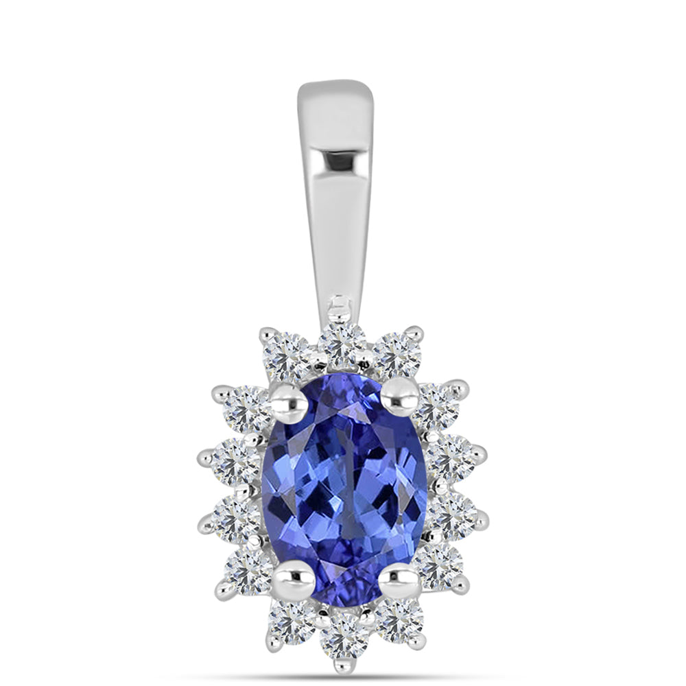Silberanhänger mit Tansanit - Klasse AAA und weißem Diamant