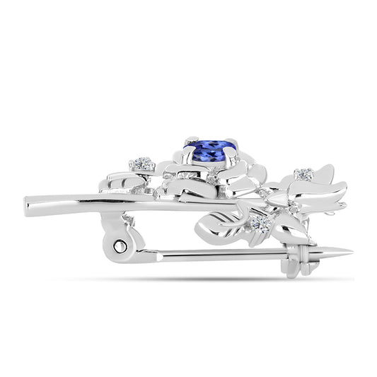 Silberbrosche mit Tansanit - Klasse AAA und weißem Diamant