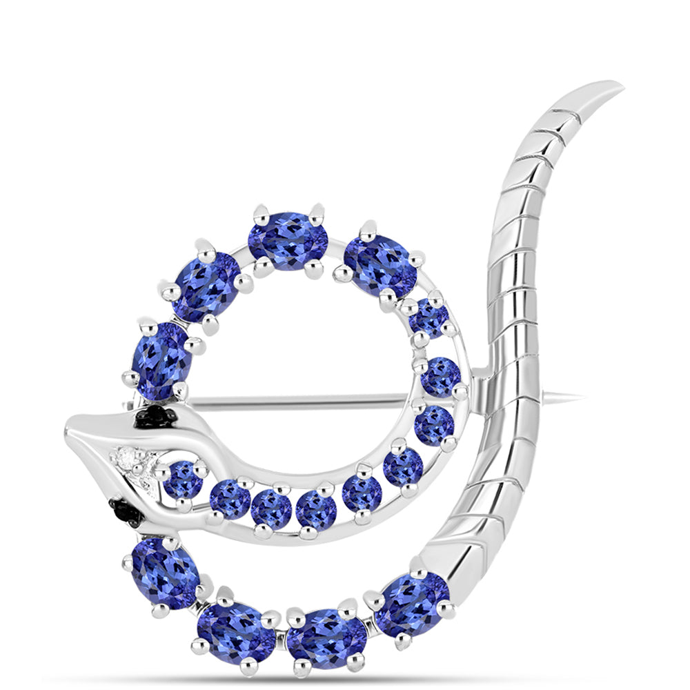 Silberbrosche mit Tansanit - Klasse AAA und weißem Diamant 1 