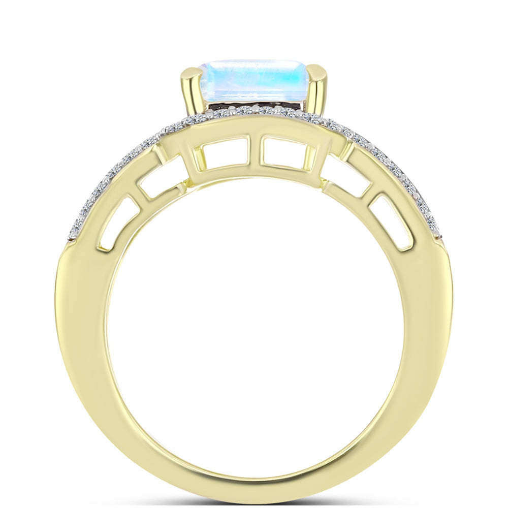 Goldplattierter Silberring mit Regenbogenmondstein und marokkanischem Amethyst 2 