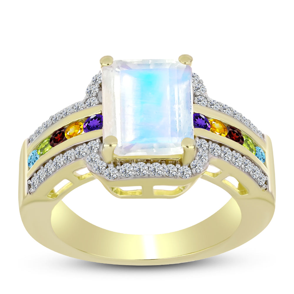 Goldplattierter Silberring mit Regenbogenmondstein und marokkanischem Amethyst 3 