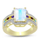 Goldplattierter Silberring mit Regenbogenmondstein und marokkanischem Amethyst