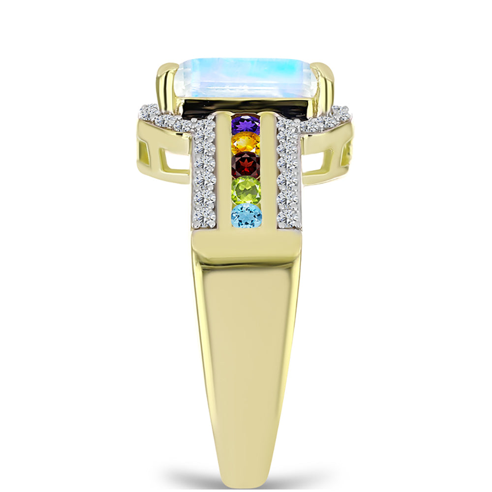 Goldplattierter Silberring mit Regenbogenmondstein und marokkanischem Amethyst 4 