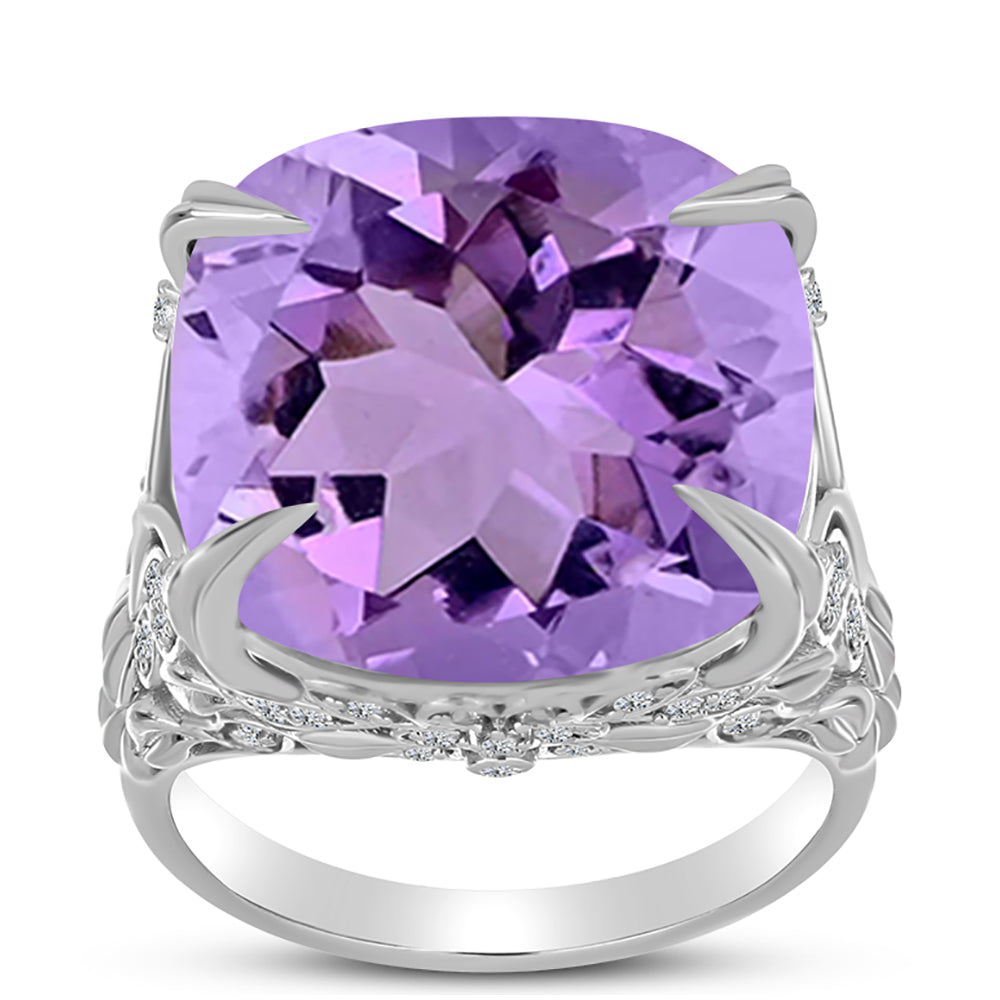 Silberring mit Rose De France Amethyst und weißem Topas