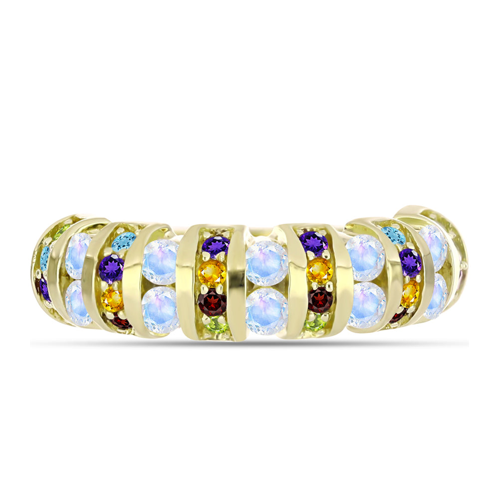 Goldplattierter Silberring mit Regenbogenmondstein und marokkanischem Amethyst