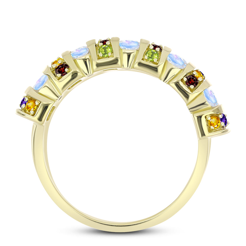 Goldplattierter Silberring mit Regenbogenmondstein und marokkanischem Amethyst 2 