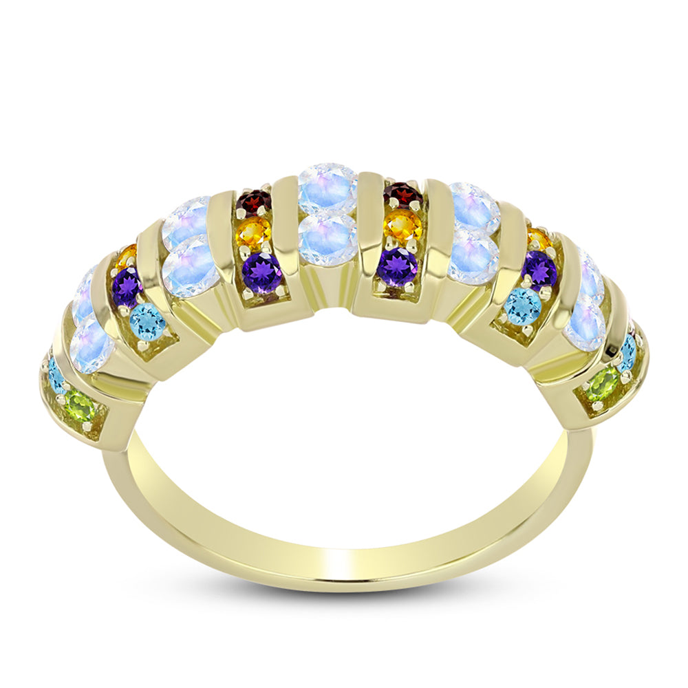 Goldplattierter Silberring mit Regenbogenmondstein und marokkanischem Amethyst