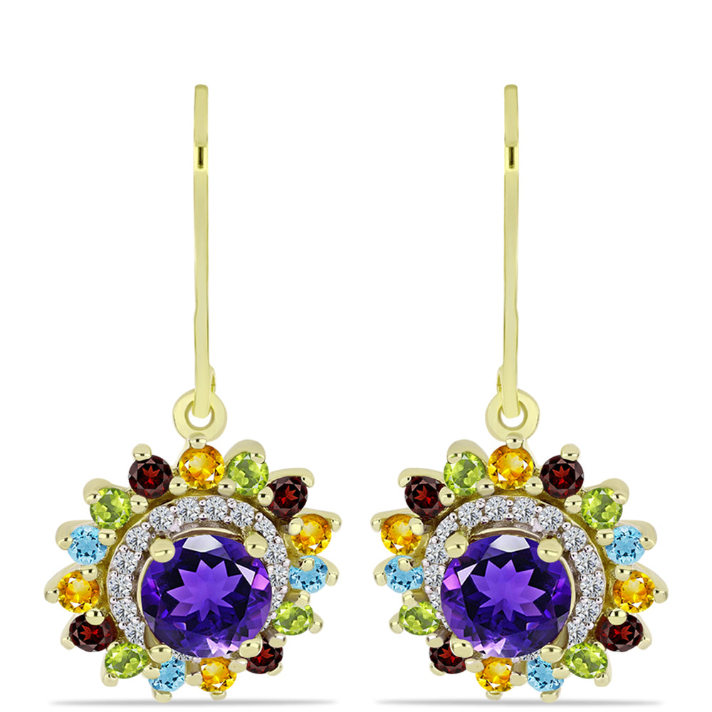 Goldplattierte Silberohrringe mit marokkanischem Amethyst und Zitrin aus dem Ural