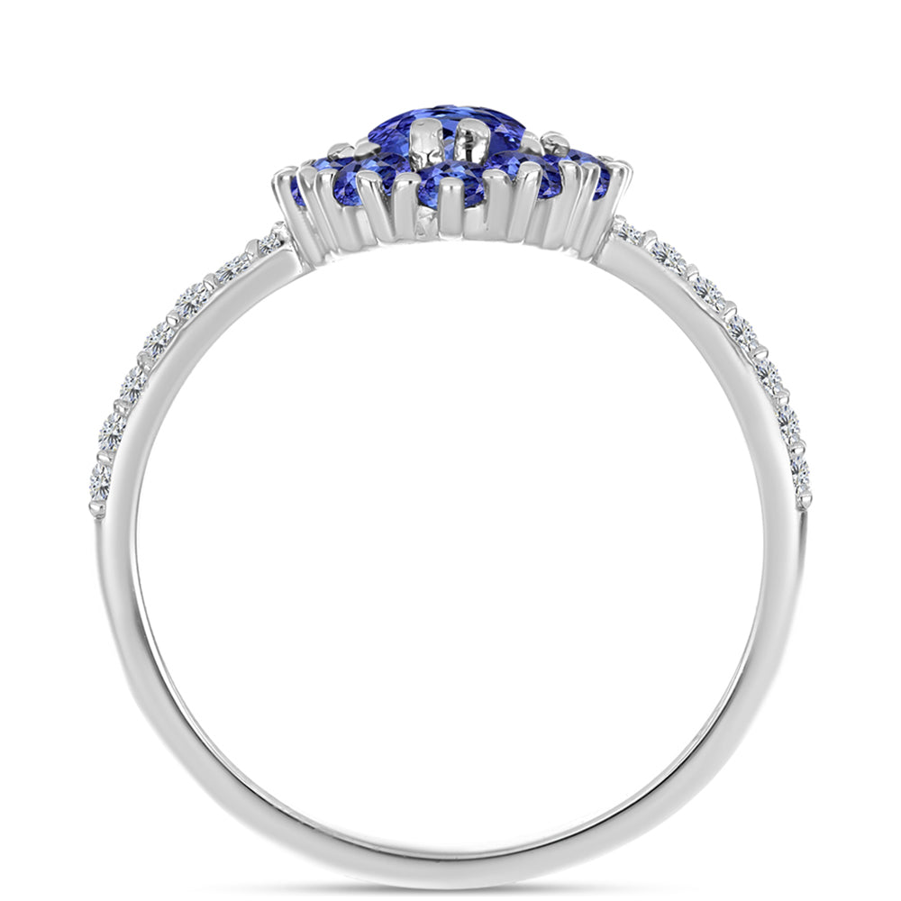 Silberring mit Tansanit - Klasse AAA und weißem Diamant
