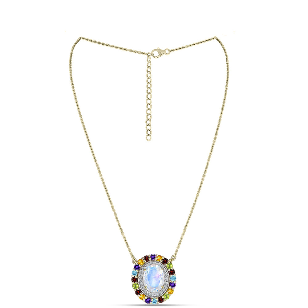 Goldplattierte Silberhalskette mit Regenbogenmondstein und marokkanischem Amethyst 1 