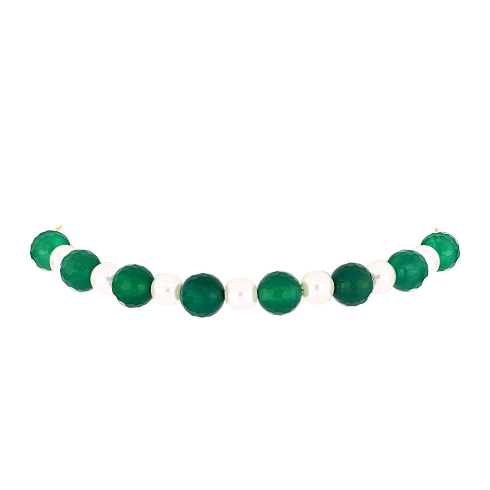 Goldplattiertes Silberarmband mit grünem Achat und weißer Süßwasserperle